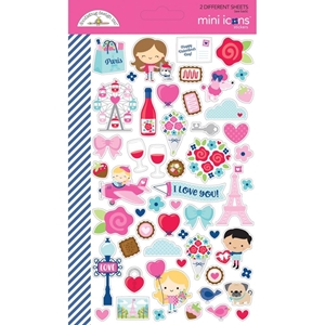 Picture of Doodlebug Mini Cardstock Stickers Αυτοκόλλητα - French Kiss, 2 φύλλα