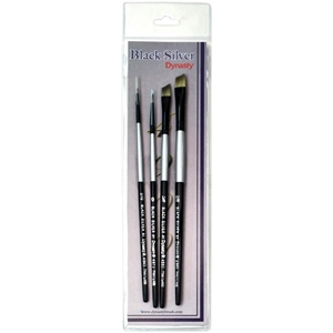 Picture of Dynasty Black Silver Short Handle Brush Set - Angle 1/4 & 3/8, Round 0, Liner 5/0