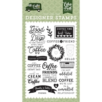 Picture of Echo Park Coffee & Friends Stamps 4"Echo Park Clear Stamps Set Coffee & Friends - Coffee Addict, 17pcs