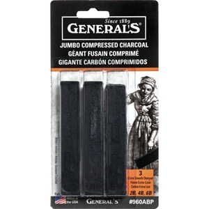 Picture of General's Jumbo Compressed Charcoal Sticks, 3pcs
