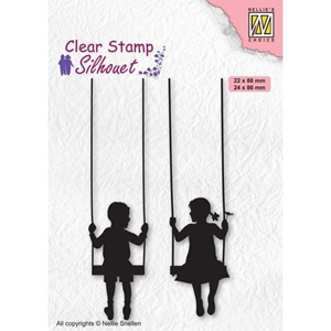 Picture of Nellie Snellen Silhouette Clear Stamps - Boy and Girl Swinging, 2pcs