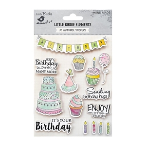Picture of Little Birdie Birthday Watercolor Embellishment 3D Stickers - Birthday Wishes, 15pcs