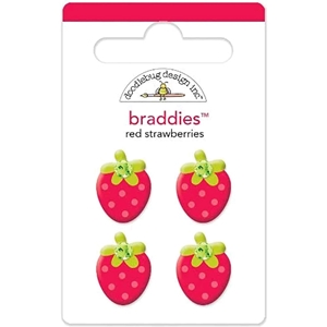 Picture of Doodlebug Design Braddies Αυτοκόλλητα Brads - Red Strawberries, 4 τεμ.