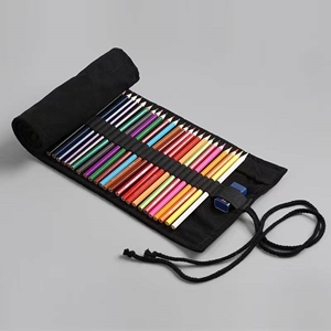 Picture of Canvas Roll Up Pencil Case - Black, 72 slots
