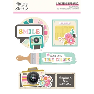 Picture of Simple Stories Self-Adhesive Layered Chipboard - True Colors, 4pcs