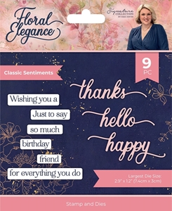 Picture of Crafter's Companion Clear Stamp & Die Set - Floral Elegance, Classic Sentiments, 9pcs