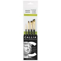 Picture of Willow Wolfe Callia Artist Mixed Media Try-It Brush Set - Set 600: Spotter, Filbert, Chisel, Angle, 4pcs