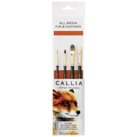 Picture of Willow Wolfe Callia Artist All Media Brush Set - Set 1200: Fur & Feather: Liner, Filbert Combs, Dodo Drybrush, 4pcs