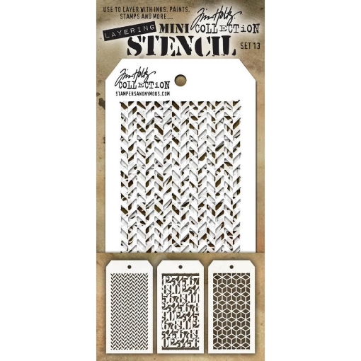 Picture of Tim Holtz Mini Layered Στενσιλ Σετ - Herringbone, Countdown, Blocks Set  13, 3 τεμ.