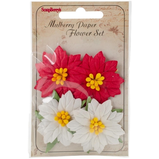 Picture of Scrapberry's Mulberry Paper Poinsettias - Χριστουγεννιάτικα Λουλούδια Αλεξανδρινά, 4 τεμ.