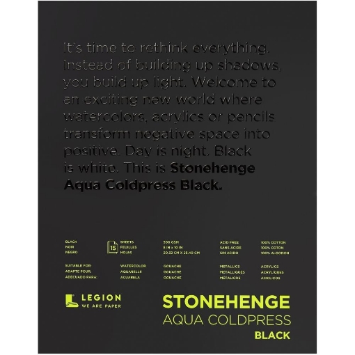 Picture of Stonehenge Aqua Block Coldpress Pad - Μπλοκ Ακουαρέλας 20 x 25 cm - Black, 15 Φύλλα, 300gsm