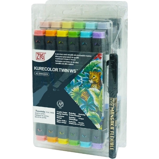 Picture of Kuretake ZIG Kurecolor Twin WS  – Με Blender & Mangaka Flexible Brush Pen 24τεμ