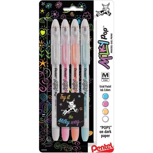 Picture of Pentel Milky Pop | Σετ Παστέλ Στυλό Gel 0,8mm – Blue, Pink, Orange & White, 4 τεμ.
