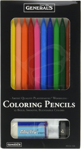 Picture of General's Factis Plastipastel Coloring Pencil Set 1114-12A – Σετ Plastipastel Erasable Χρωματιστών Μολυβιών με Γόμα & Ξύστρα, 14 τεμ.