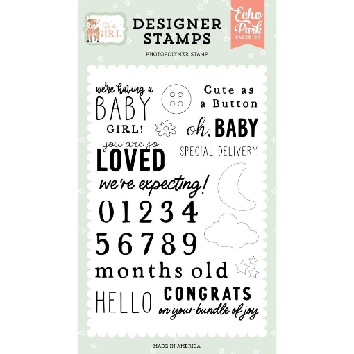 Picture of Echo Park Clear Stamps Set Σετ Διάφανες Σφραγίδες It's a Girl - Cute as a Button, 25τεμ