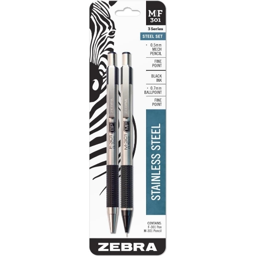 Picture of Zebra M/F-301 Σετ Γραφής από Ανοξείδωτο Ατσάλι | Στυλό 0,7 mm & Μηχανικό Μολύβι 0,5 mm