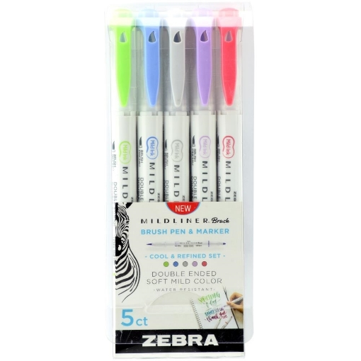 Picture of Zebra Mildliner Brush Cool & Refined | Διπλοί Μαρκαδόροι Brush & Fine – 5τεμ.