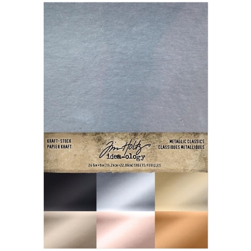 Picture of Tim Holtz Idea-Ology Kraft-Stock Metallic Classics | Μπλοκ Χαρτιών Cardstock, 24 Φύλλα