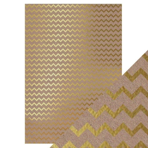 Picture of Tonic Studios Craft Perfect Kraft Cardstock με Foil Λεπτομέρειες A4 - Golden Zigzag, 5τεμ.
