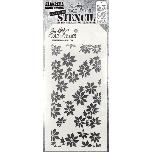 Picture of Tim Holtz Layered Στένσιλ 4"x8.5" – Tiny Poinsettia Christmas Background 