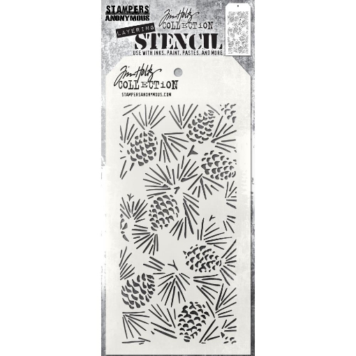 Picture of Tim Holtz Layered Στένσιλ 4"x8.5" – Pinecones Winter Background 