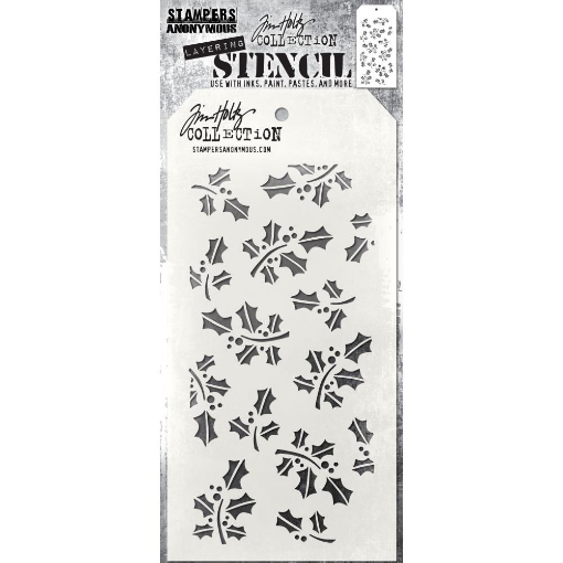 Picture of Tim Holtz Layered Στένσιλ 4"x8.5" – Hollyberry Christmas Background 