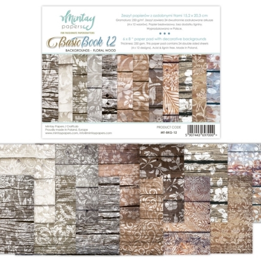 Picture of Mintay Papers Basic Book 12 – Backgrounds Floral Wood 6''×8'' | Μπλοκ Scrapbooking Φόντων Ξύλου & Λουλουδιών