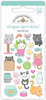 Picture of Doodlebug Design Purr-fect Pals Shape Sprinkles | Ανάγλυφα Αυτοκόλλητα με Γατάκια – Pretty Kitty, 26τεμ.
