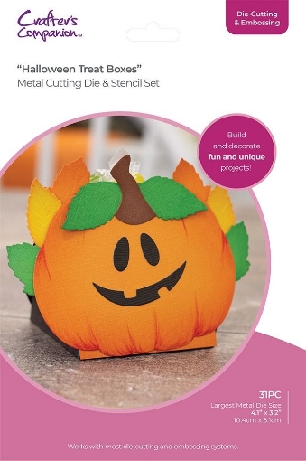 Picture of Crafter’s Companion Halloween Treat Boxes Metal Die & Box Stencil set - Σετ με Μήτρες Κοπής & Στένσιλ για 3D Καλάθι Halloween, Κολοκύθα, Αράχνη, Γάτα 31τεμ.