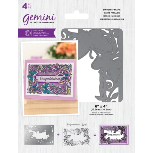 Picture of Crafter's Companion Gemini Stamp & Die Σετ Σφραγίδες και Μήτρες Κοπής - Butterfly Frame, 4τεμ.