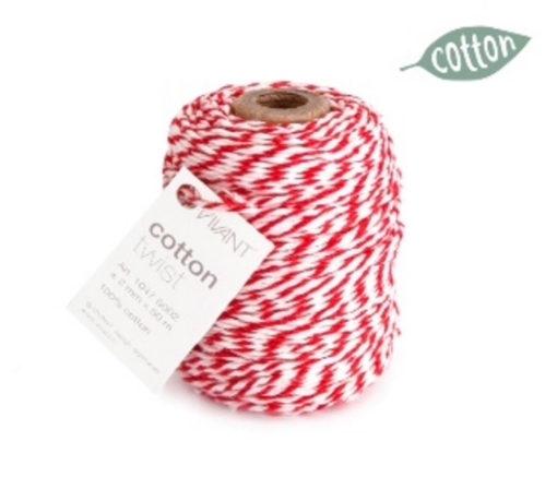 Picture of Vivant Cotton Twist Cord Βαμβακερό Στριμμένο Νήμα - Red / White, 50m