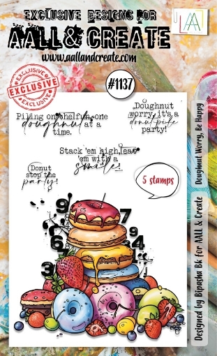 Picture of Aall and Create Clear Stamps Nr. 1137 Doughnut Worry, Be Happy -  Σετ Διάφανες Σφραγίδες