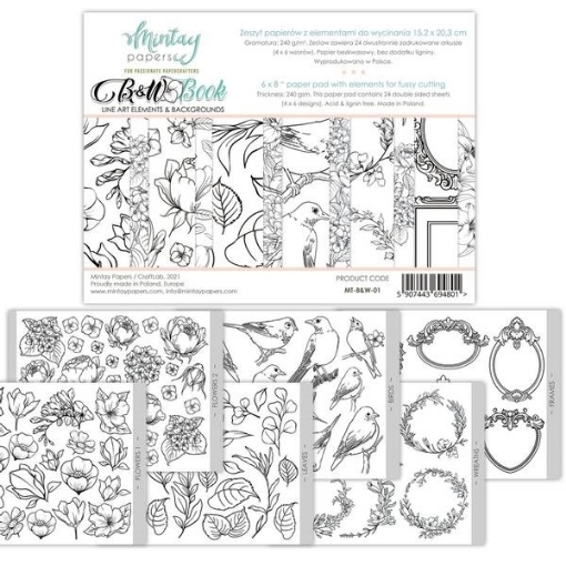 Picture of Mintay Papers B&W, Line Art Elements & Backgrounds Die-Cut Book - Μπλοκ Με Σχέδια Κοπής, Μαύρο - Άσπρο