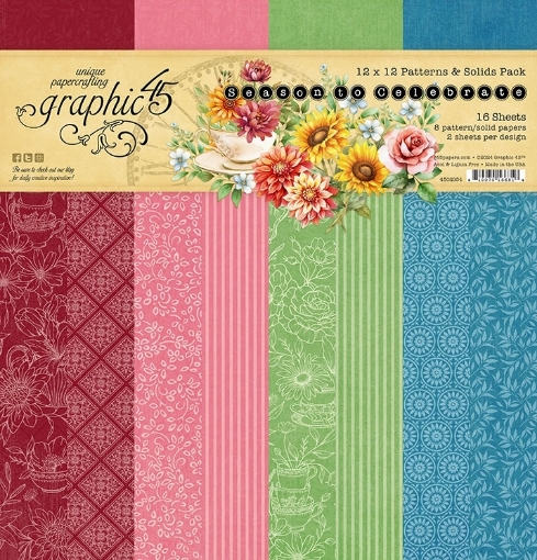 Picture of Graphic 45 Season to Celebrate 12x12 Inch Patterns & Solids Pack – Μπλοκ Χαρτιών Scrapbooking 16 Φύλλων