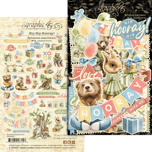 Picture of Graphic 45  Cardstock Εφήμερα - Hip Hip Hooray, 55τεμ.  