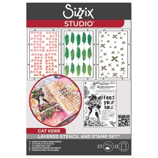 Picture of Sizzix Studio Διάφανες Σφραγίδες και Στένσιλ Της Cat Kerr - Feed your Soul, 14τεμ.