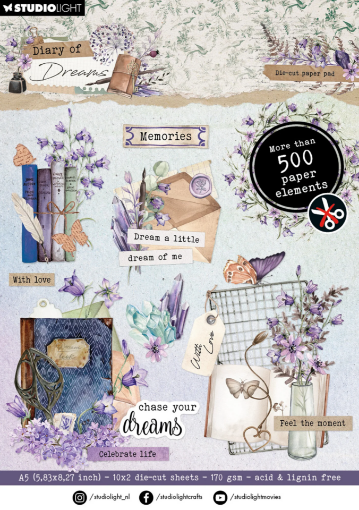 Picture of Studio Light Die Cut Paper Pad  Μπλοκ Scrapbooking με Διακοσμητικά Elements - Diary Dreams, 500τεμ. 