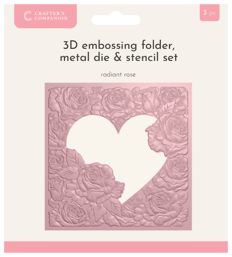 Picture of Crafter's Companion Σετ με 3D Μήτρα για Ανάγλυφα (Embossing Folder), Μεταλλική Μήτρα Κοπής και Στένσιλ 5.5" X 5.5" - Radiant Rose, 3τεμ.