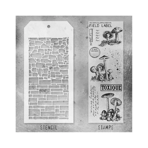 Picture of Tim Holtz Σετ Σφραγίδες & Στένσιλ – Tiny Toadstools Stone Slate, 11τεμ. 
