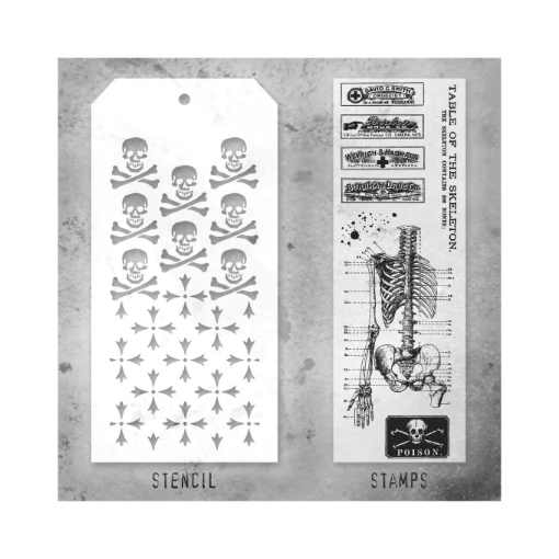 Picture of Stampers Anonymous Tim Holtz Σετ με Σφραγίδες και Στένσιλ - Examination, Crossbones and Crossed,  9τεμ.   