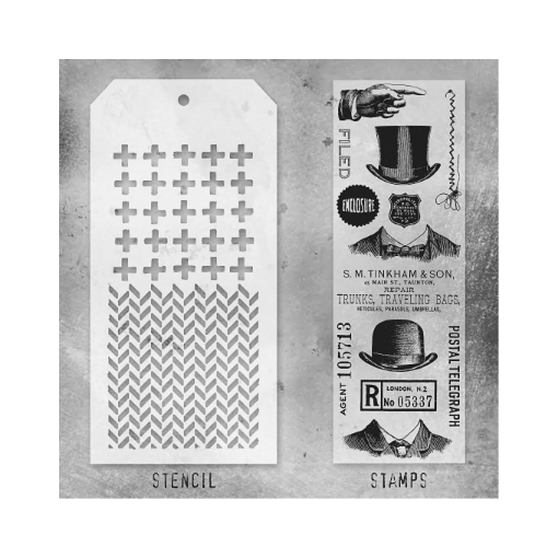 Picture of Stampers Anonymous Tim Holtz Σετ με Σφραγίδες και Στένσιλ - Distinguished, Plus and Herringbone,  14τεμ. 