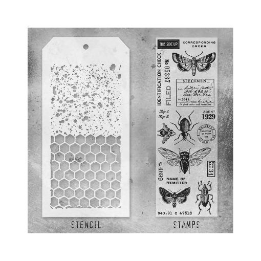 Picture of Stampers Anonymous Tim Holtz Σετ με Σφραγίδες και Στένσιλ - Entomology, Speckles and Honeycomb,  20τεμ. 