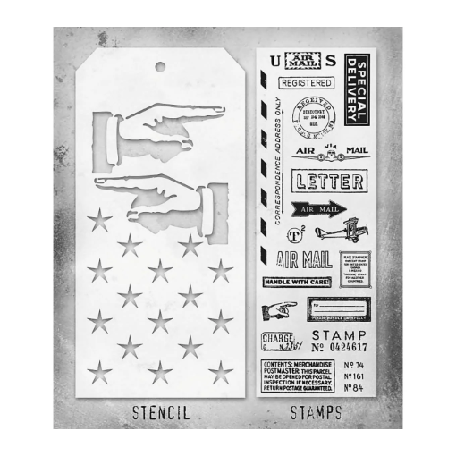 Picture of Stampers Anonymous Tim Holtz Σετ με Σφραγίδες και Στένσιλ - Correspondence, Direction and Shifter Stars,  21τεμ.   
