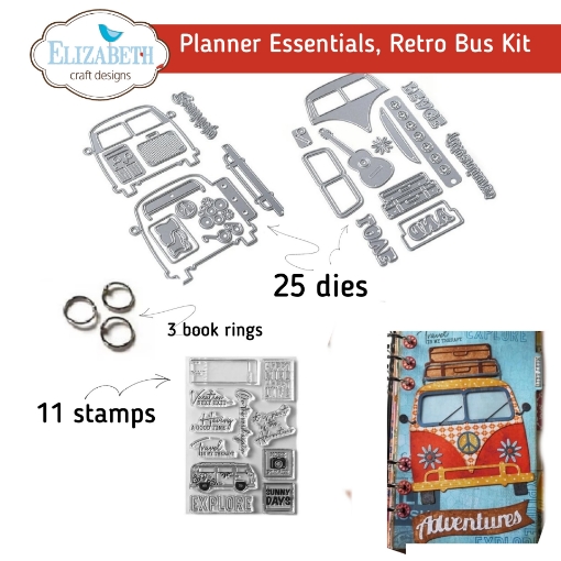 Picture of Elizabeth Craft Designs Κιτ με Μήτρες Κοπής και Διάφανες Σφραγίδες - Planner Essentials, Retro Bus Kit, 36τεμ.