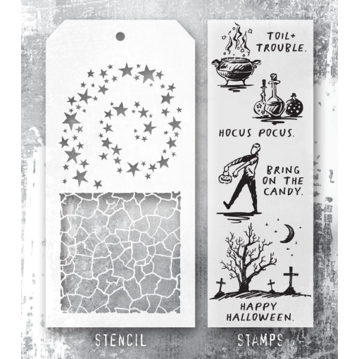 Picture of Tim Holtz Σετ Σφραγίδες & Στένσιλ – Halloween Sketch, 9τεμ. 