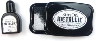 Picture of StazOn Metallics Silver Ink | Μεταλλικό Μόνιμο Μελάνι Solvent με Ανταλλακτικό για Μη Πορώδεις Επιφάνειες – Ασημί, Kit 4 τεμ.
