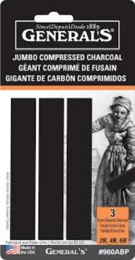 Picture of General's Jumbo Compressed Charcoal Sticks 960ABP – Ράβδοι Συμπιεσμένου Κάρβουνου Μαύρο, 3 τεμ.