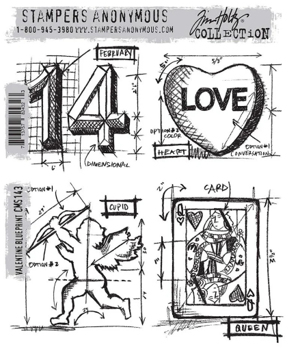 Picture of Stampers Anonymous Tim Holtz Cling Mount Rubber Stamps | Σετ Σφραγίδων – Valentine Blueprint