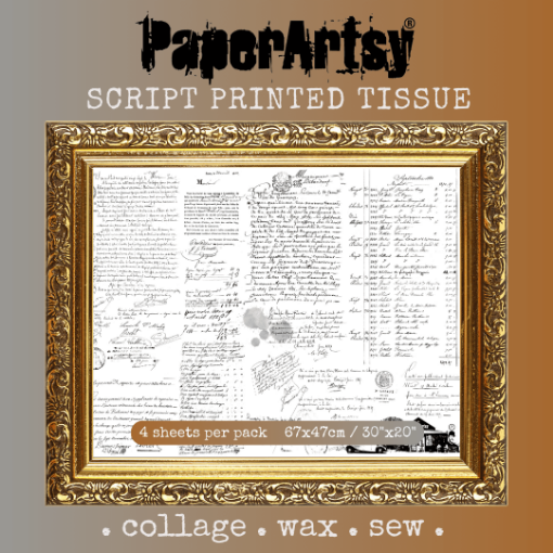 Picture of PaperArtsy Script Printed Tissue Paper | Διακοσμητικό Χαρτί Tissue PT12, 4 φύλλα