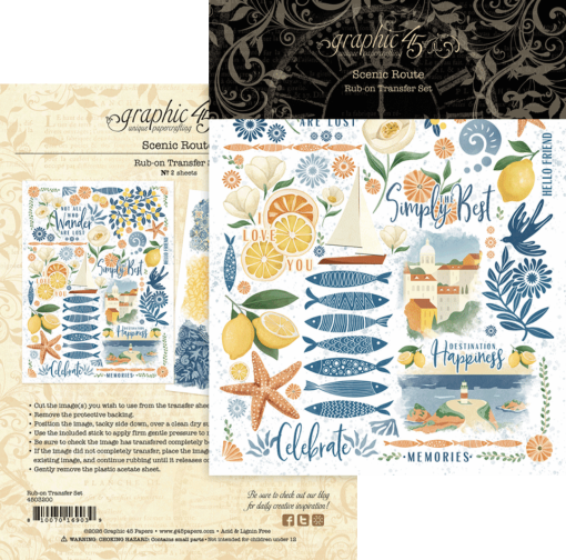 Picture of Graphic 45 Scenic Route Rub-on Transfers – Rub-ons Scrapbooking 2 Φύλλων 6x8
